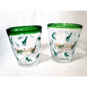 Set 2 Vtg Blown Glass Green  Busch Gardens Park Tampa Bay FL Giraffe Elephant